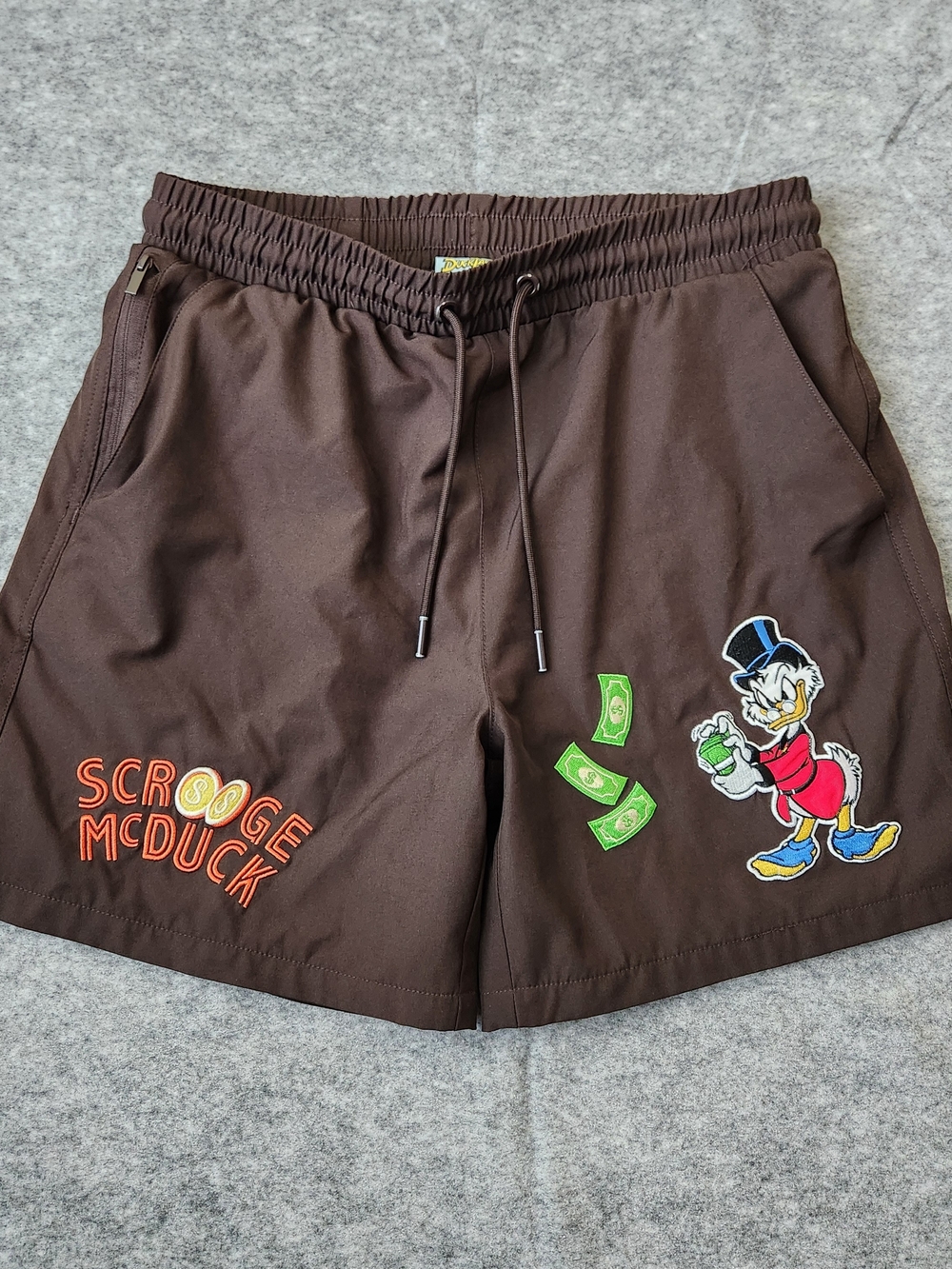 Disney DuckTales Swim Board Shorts Men's M Brown Scrooge McDuck Embroidered